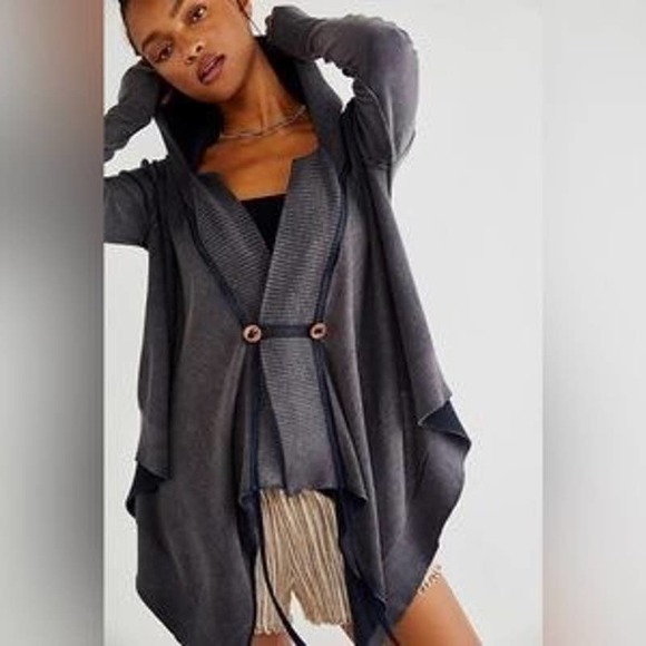 Free People Tops - NWT Free People Tyler Drape Moto Cardi Hoodie Size Large washed Black color
